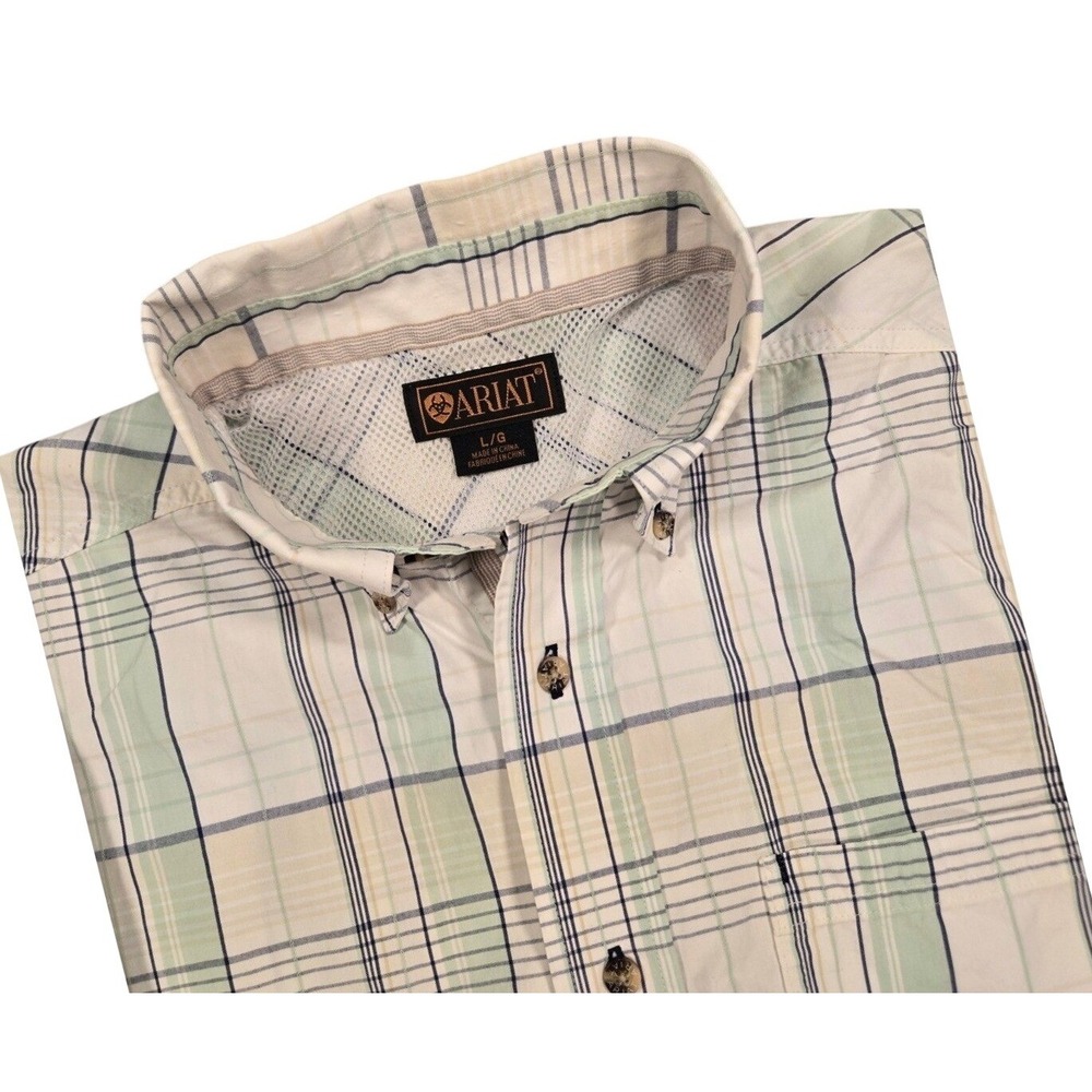 Ariat Mens‎ Large Plaid Button Down Shirt Long Sleeve Mesh Back L/G *flaw